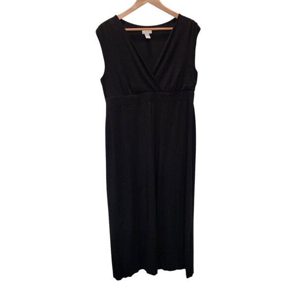 Chicos Black Sleeveless Faux Wrap Dress Size L‎ Rayon/Spandex Blend - Picture 1 of 10